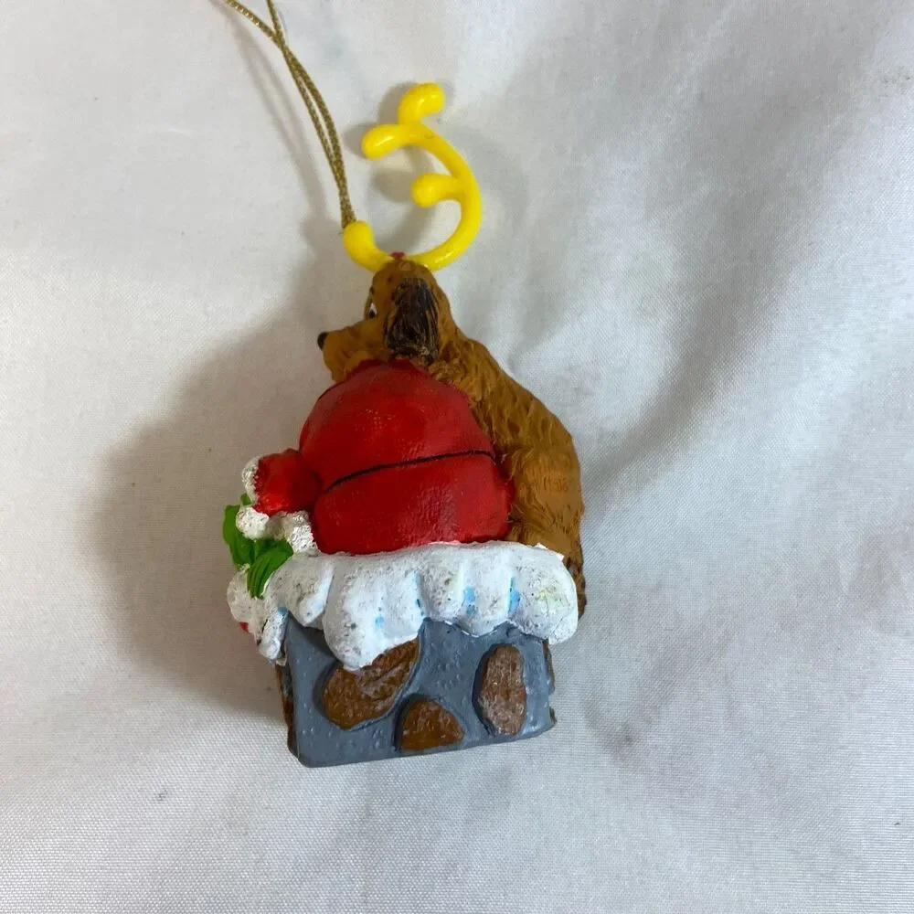 #8269 GRINCH AND DOG ON CHIMNEY CHRISTMAS ORNAMENT  4 IN